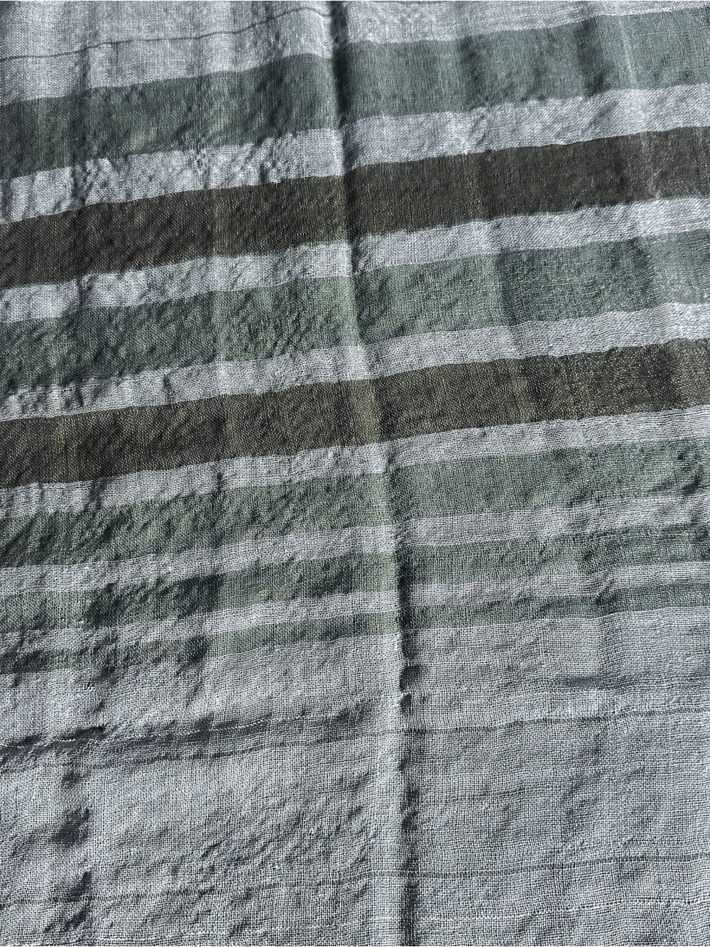 Talbots 99% Wool Oversized Green Gray Striped Fringe Scarf Wrap - Picture 5 of 9